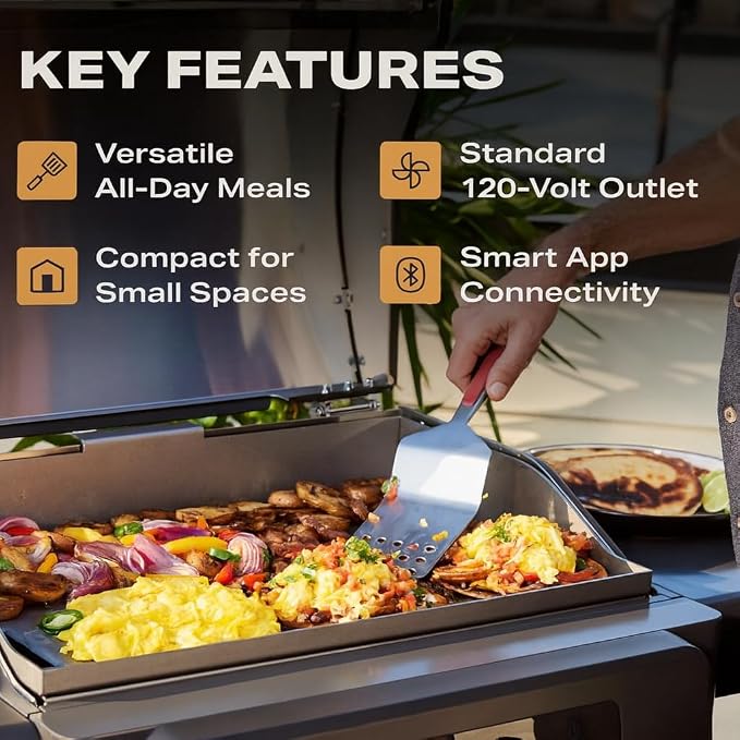 Current® Model G Smart Electric Griddle, Flat Top, Moon Dust | Apartment-Friendly and Weather-Resistant; App-Connected Control from 200°F to 600°F for BBQs, Searing and Roasting.