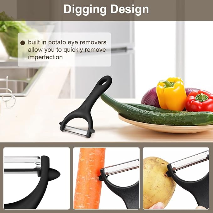 AUAUY 2Pcs Potato Peeler, Y-Shaped Swivel Vegetable Peeler, Black+Red | Fruit Peeler for Kitchen, Non-Slip Y Peeler, Ergonomic Handle Sharp Blade Stainless Steel Peeler, Veggie Peelers for Kitchen