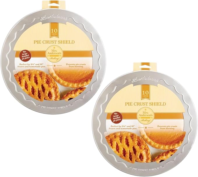 Mrs. Anderson's Baking Pie Crust Protector Shield, Set Of 2, Fits 9.5-Inch And 10-Inch Pie Plates, Prevents Over-Browning And Spills