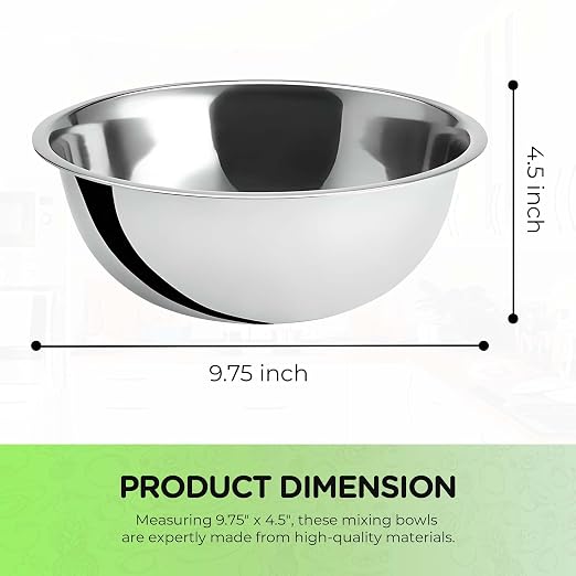 OCS Parts 2-Pack 3 Quart Mixing Bowls | 9.75-Inch Stainless Steel | Professional Grade Flat Base Mixing Bowls for Home and Commercial Kitchens | Dishwasher Safe