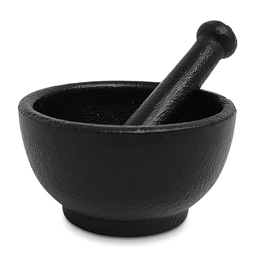 New Age Imports, Inc. Cast Iron Mortar & Pestle Set 3.5 Inch, Heavy Duty, Black