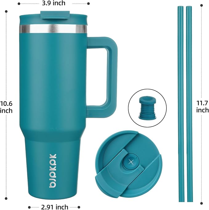 BJPKPK 40 oz Insulated Tumbler with Handle & Straw, Stainless Steel | Double Wall Vacuum Insulation, Leak Proof, BPA Free, Dishwasher Safe, Cupholder Friendly, Travel & Outdoor, Laguna