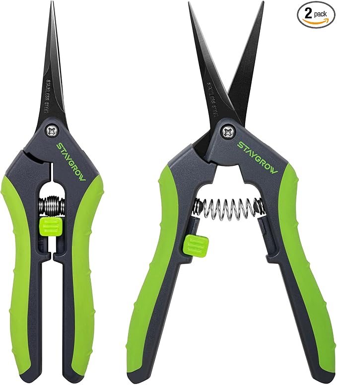 2pcs 6.5" Pruning Shears for Gardening Ultra Sharp Garden Scissors | Plant Snips for Precise Cuts, Stainless Steel Bonsai Clippers with Spring Loaded, Garden Shears (1pc Straight & 1pc Curved)