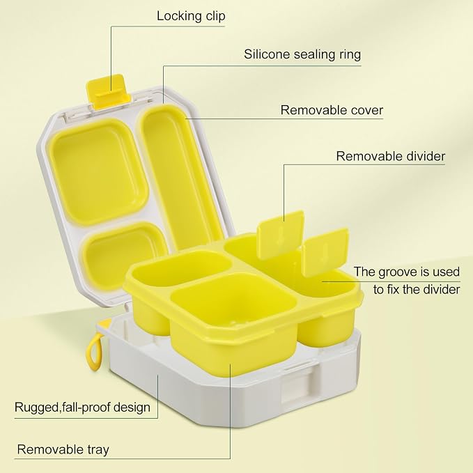 wiwens Bento Lunch Box for Kids with 12oz Soup Thermo Leak-Proof Lunch Food Container with 5 Compartment Thermo Hot Food Jar and Insulated Lunch Bag for Kid Toddler Girls Boys to School