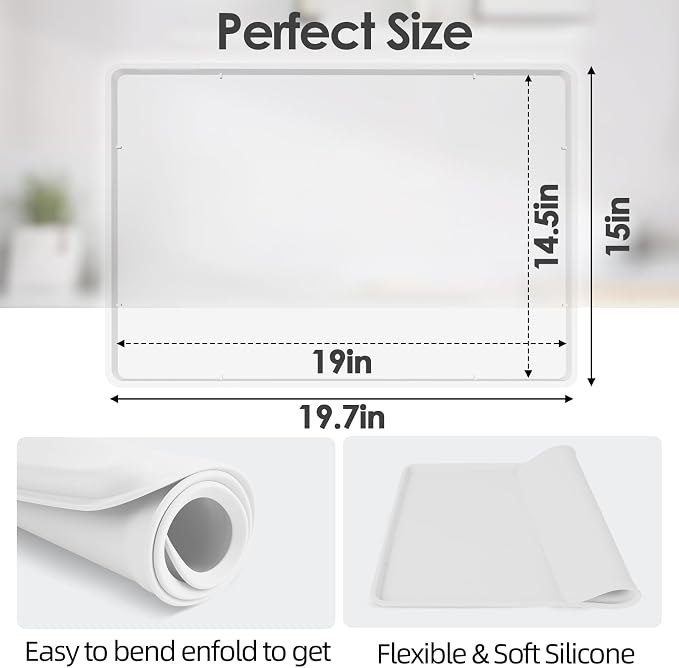 Silicone Coffee Maker Mat with Lip for Countertops, 19.7''x15'' Translucent | Multi leak-proof coffee tray for countertop, non-slip silicone tray for under coffee machine espresso accessory, wipe-clean