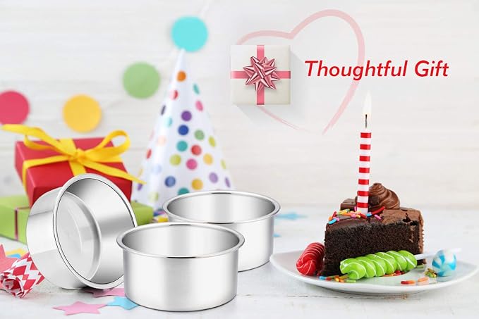 TeamFar 4 Inch Cake Pan, 6 Pcs Stainless Steel Round Baking Cake Pans Set | Layer Cake Baking Pans Set for Baking Steaming Serving, Healthy & Sturdy, Mirror Finish & Dishwasher Safe