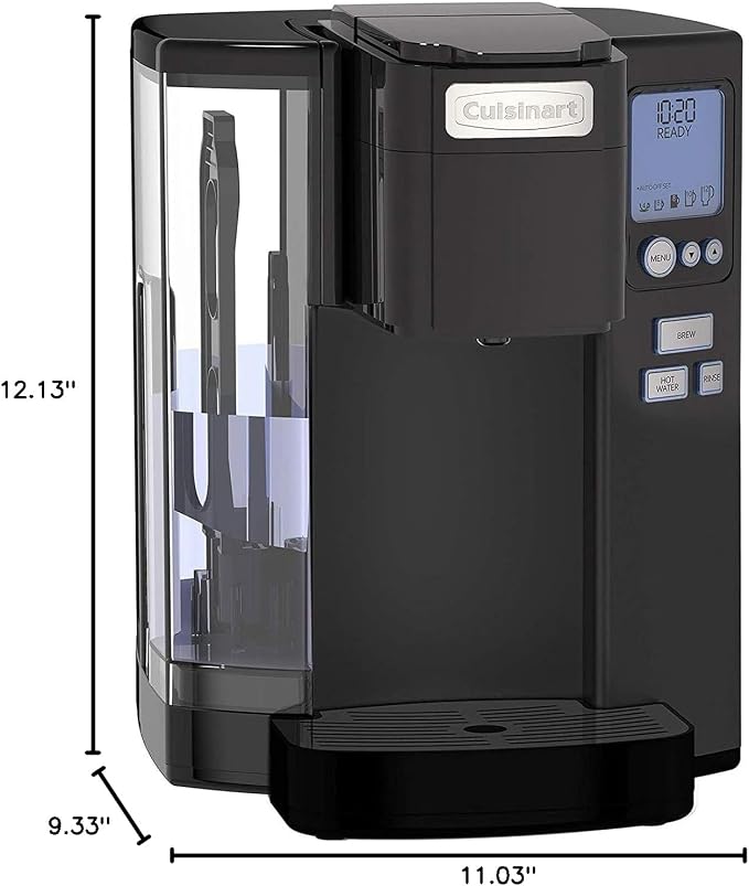 Cuisinart Coffee Maker, Single Serve 72-Ounce Reservoir Coffee Machine, Programmable Brewing & Hot Water Dispenser, Stainless Steel, Black