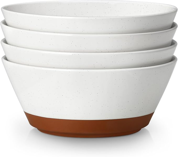 MALACASA Soup Bowls, Ceramic Salad Bowls Set of 4, 36oz Ceramic Bowls | Speckled Deep Bowls for Ramen, Cereal, Fruit and Pho, Microwave & Dishwasher Safe, Vanilla White & Brown, Series TARA