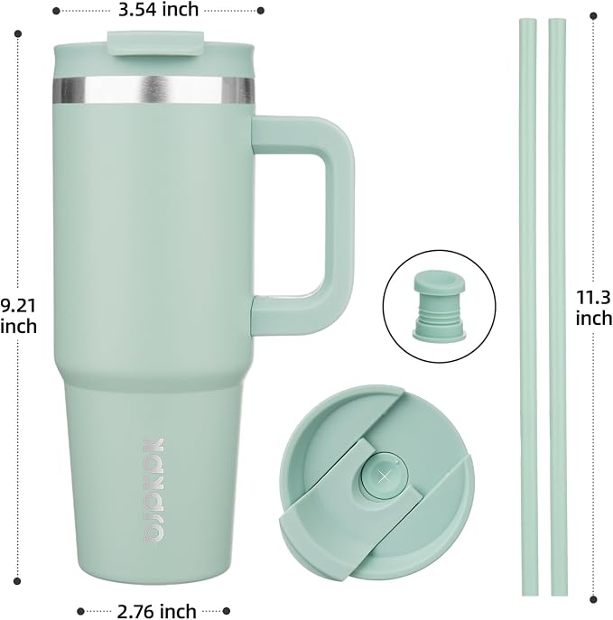BJPKPK 30 oz Insulated Tumbler with Handle & Straw, Stainless Steel | Double Wall Vacuum Insulation, Leak Proof, BPA Free, Dishwasher Safe, Cupholder Friendly, Travel & Outdoor, Pistachio Green
