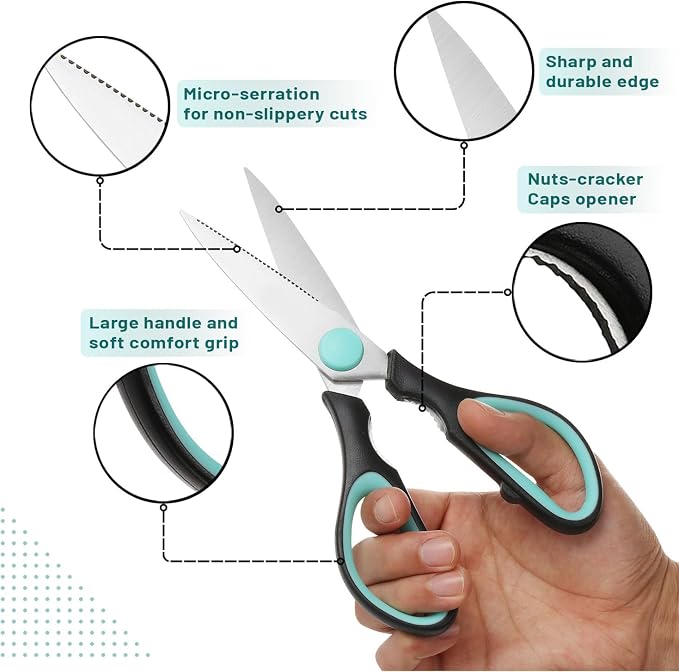 Mr. Pen- All Purpose Kitchen Shears with Protective Sheath, 8 Inch | Dishwasher Safe, Stainless Steel Food Scissors with Micro-Serrated Blades, Soft Grip Comfort Handle