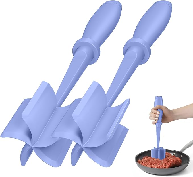 2Pack Meat Chopper Upgrade Hamburger Smasher, Masher for Ground Beef | Heat Resistant, Food-Grade Nylon, for Ground Turkey/Chicken and More, Non Stick Mix Grinder, Dishwasher Safe, Purple