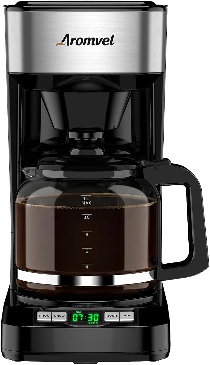 12 Cup Programmable Coffee Maker, 24-Hour Delay Brew, Drip Coffee | Large 1.8L Water Tank, Drip Coffee Machine with Glass Carafe & Reusable Filter, Measuring Spoon, 4-Hour Auto Keep Warm