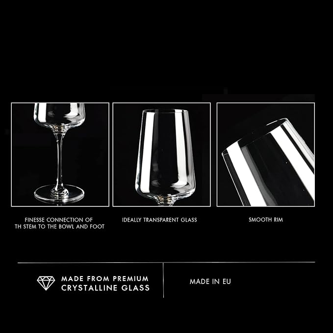 KROSNO Red Wine Glasses Set of 6, 16.9 oz, Infinity Collection | Wine Tumbler with Stem, Lead-Free Crystal Glassware, Drinking Glasses, Elegant Cups, Home & Restaurant, Dishwasher Safe