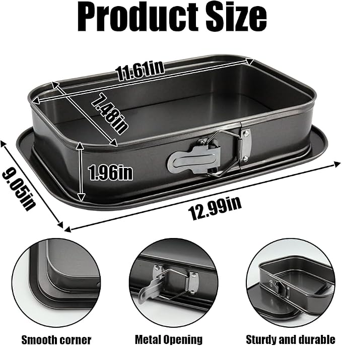 11.61×7.48 Inch Non-Stick Rectangle Springform Cake Pan Removable Bottom | Black Bakeware Tray Perfect for Cheesecake, Ice Cream Cakes and Homemade Baking
