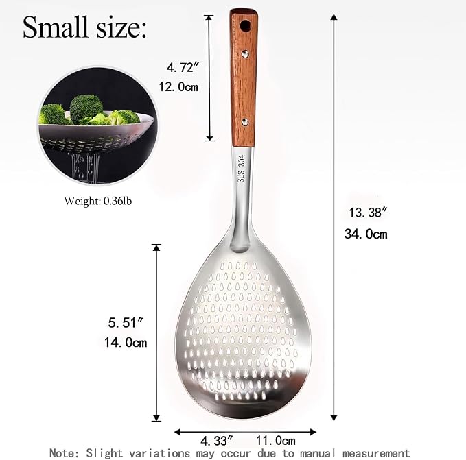 Steel Spider Strainer Wood Handle Kitchen Mesh Drainer for Pasta | Small fine wire mesh strainer spoon, multipurpose kitchen colander, great for deep frying, draining food,washing veg fruits