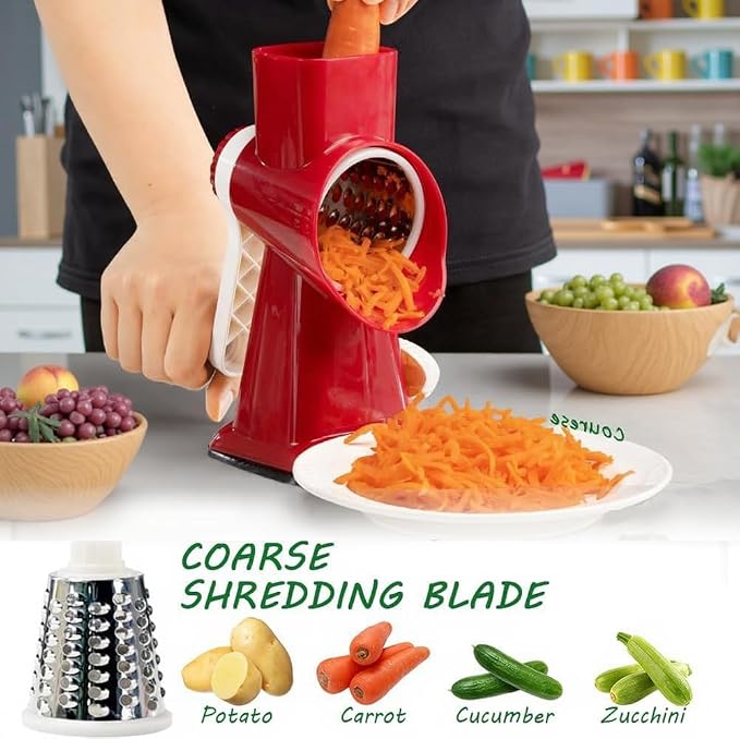 Cheese Grater with Handle,Multifunctional Rotary Cheese Grater | Powerful suction cup base,Effortless and time-saving,Protects your hands,Versatile,Detachable,Easy to clean