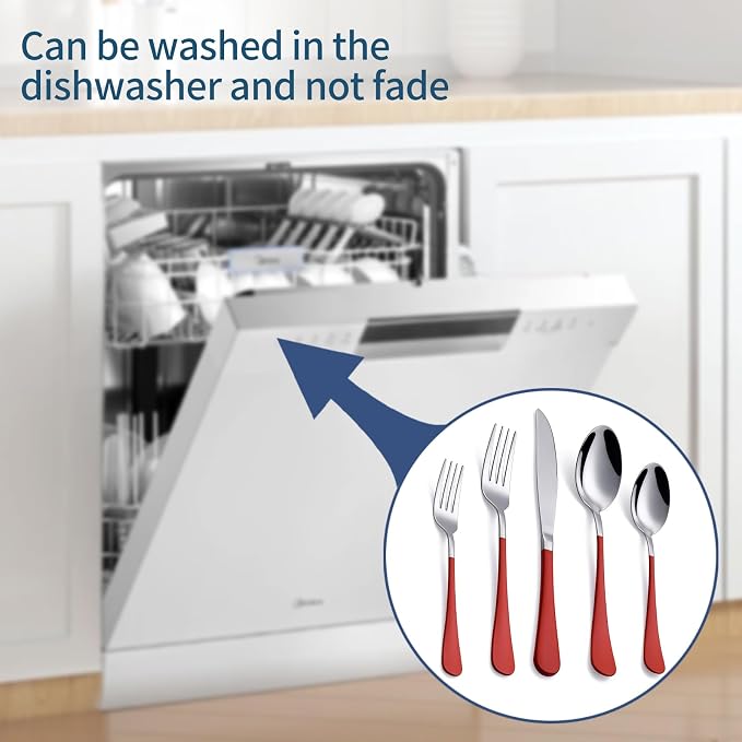 Red Silverware Set 20 Piece 18/0 Stainless Steel Flatware Red Handle Cutlery Set Service for 4 Fork Knife Spoon Set Mirror Finish Dishwasher Safe