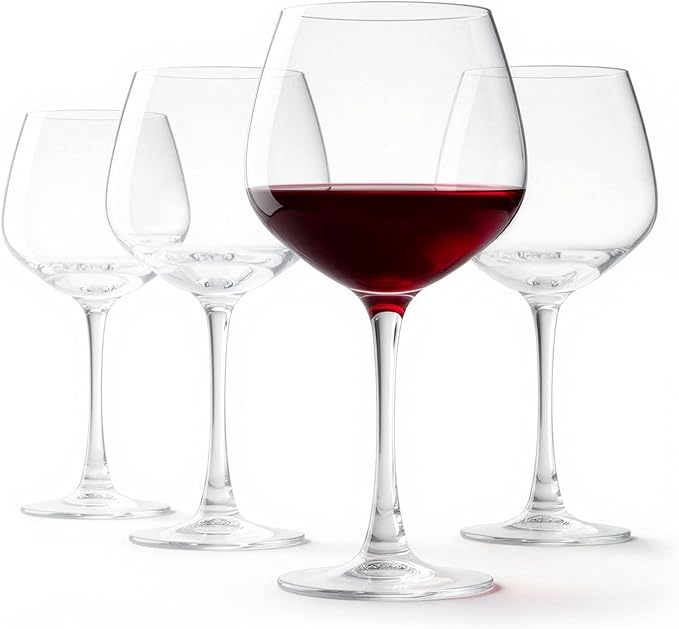 Amazon Basics Stemmed Red Wine Glasses, 20 oz., Dishwasher-Safe, 4-Piece Set