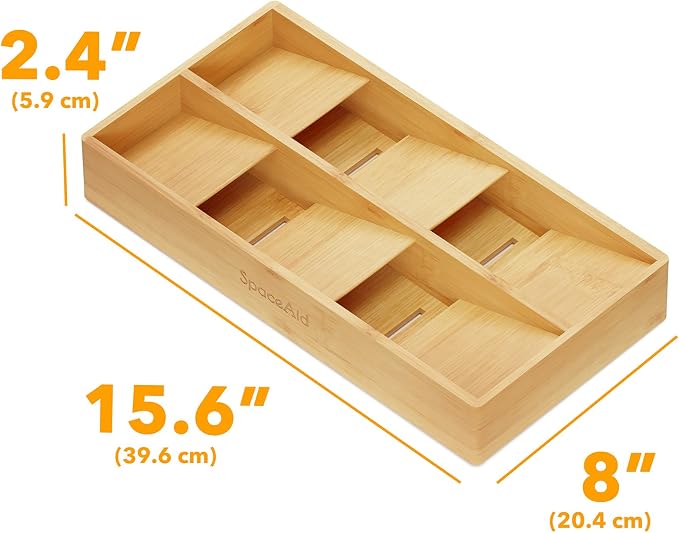 SpaceAid Bamboo Silverware Drawer Organizer with Labels, Kitchen Utensil Tray Holder Organizer for Flatware, Cutlery, Spoon and Knives Drawer Storage Organization (Natural, 6 Slots)