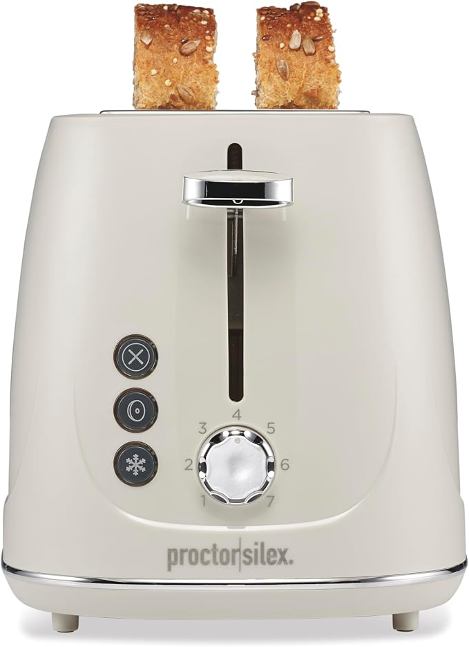 Proctor Silex 2 Slice Toaster With Bagel, Defrost & Cancel Buttons | Browning Control With 7 Shades | Auto Shutoff | Wide Slots | Toast Boost | Slide-Out Crumb Tray | Oat White | 22660