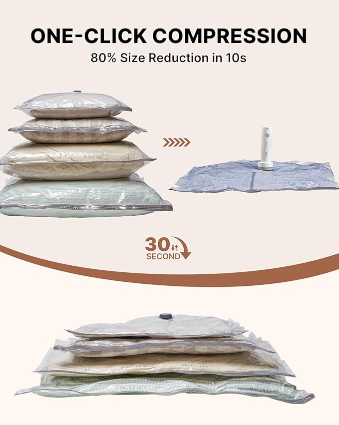 VINTAR 16 Pack Vacuum Seal Bags for Clothing Travel with Wireless Pump | Rechargeable Cordless Pump, Triple-Seal Leak-Proof, 16-Pack 4 Sizes (4J+4L+4M+4S) for Travel Luggage, Suitcase, Home Storage