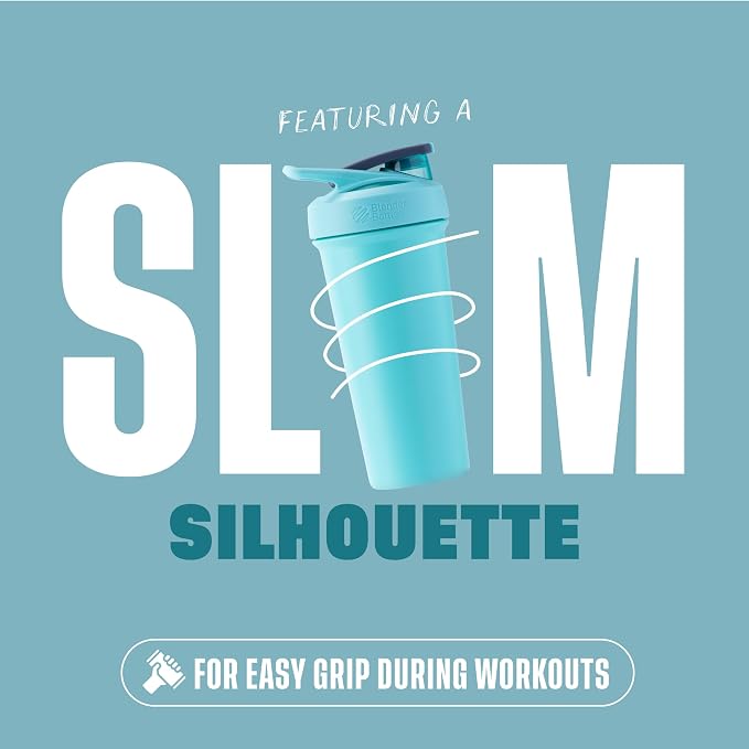 BlenderBottle Sport Sleek Stainless Steel Shaker Bottle 25 oz Seafoam