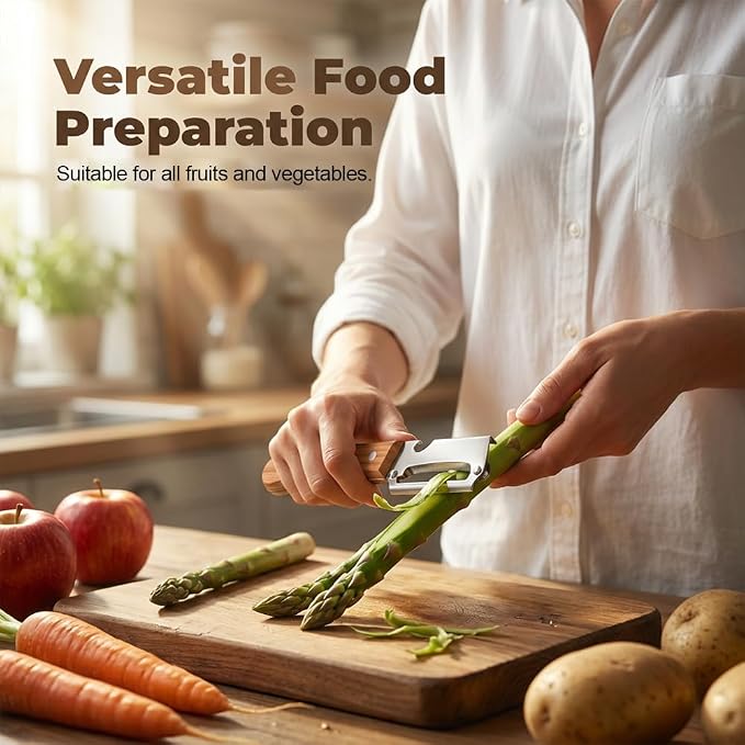 Multi-Functional Vegetable Peeler for Kitchen, 2026 New Stainless Steel Peeler with Wooden Handle and Bottle Opener, Kitchen Tool for Fruit Veggie Pumpkin, Gifts for Mom (MIX，2PC)