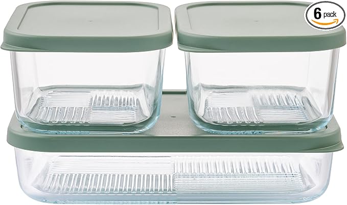Glass Food Storage Containers with Lids — 6 Piece — 26.5 oz & 40.57 oz Glass with BPA-Free Leakproof Stackable Lids — Microwave, Oven & Dishwasher Safe — Ideal for Meal Prep & More - Soft Sage