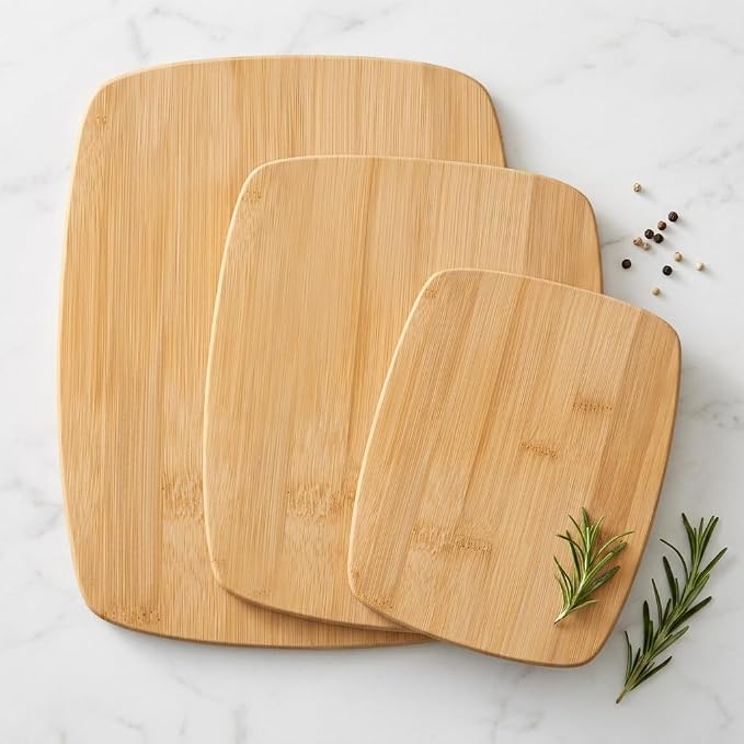 Bamboo Cutting Board Set for Kitchen - 3 Piece Reversible Wooden Cutting Boards, Wood Chopping Boards for Meat, Bread, Fruit, Cheese, Meal Prep, Wood Board and Charcuterie Serving Boards by Bambusi