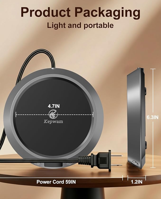 Kepwam Mug Warmer for Desk, Coffee Warmer with 3 Temp Settings & 2-9H Timer | 50W Fast Heating Beverage, LED Digital Display, Works for Coffee Mugs & Candle Jars, Multifunctional Gift fo Home & Office