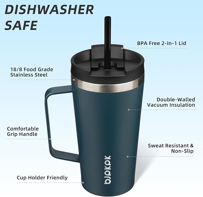 BJPKPK 18oz Insulated Tumbler with Handle, Lid & Straw, Stainless Steel | Double Wall Vacuum Insulated Coffee Travel Mug - Keeps Cold & Hot, BPA Free, Cupholder Fit for Office, Gym & Travel