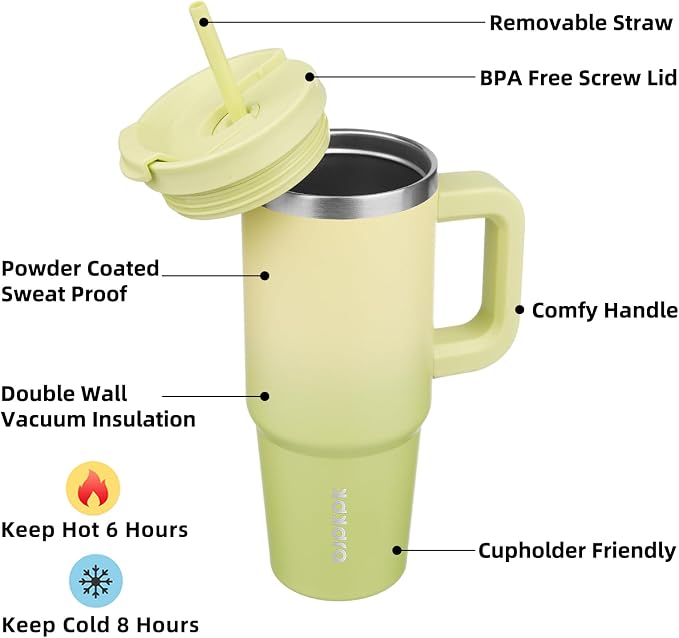 BJPKPK 30 oz Insulated Tumbler with Handle & Straw, Stainless Steel | Double Wall Vacuum Insulation, Leak Proof, BPA Free, Dishwasher Safe, Cupholder Friendly, Travel & Outdoor, Lime