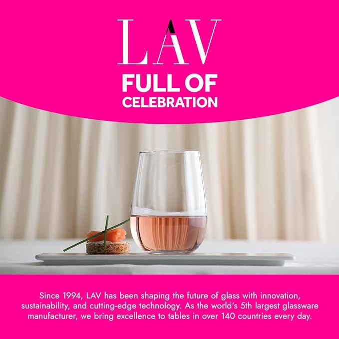 LAV Stemless Red & White Wine Glasses Tumbler Set of 4 - Drinking Glassware for Water Champagne Martini Mimosa Prosecco Cocktail Sangria - Short 16 oz No Stem Glasses Dishwasher Safe