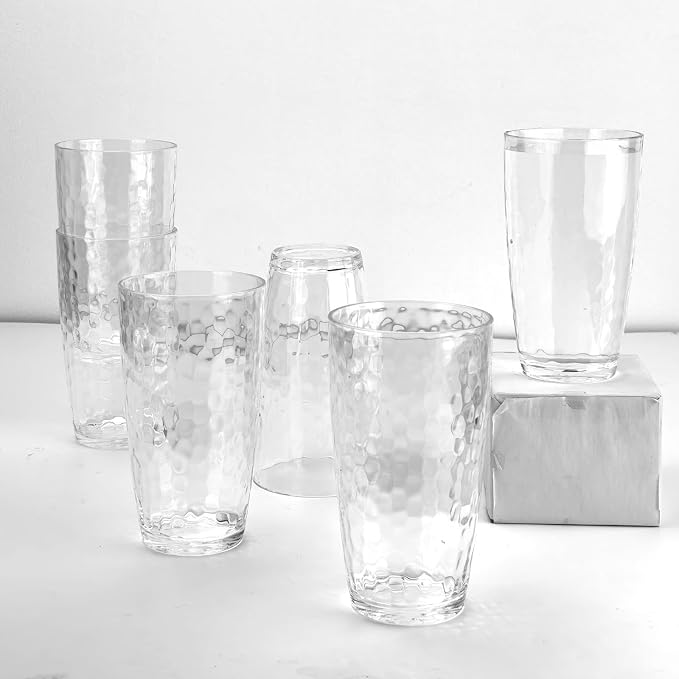 Yalin 20 Ounce Acrylic Drinking Glasses, Reusable Plastic Tumbler, Stackable, BPA-Free, Shatter Proof, Dishwasher Safe, Set of 6 Cups (Clear)