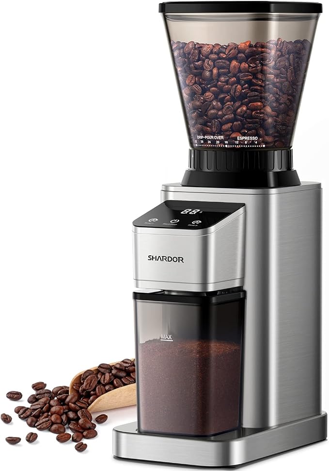 SHARDOR Professional Conical Burr Coffee Grinder, Coffee Bean Grinder with 48 Grind Settings for Espresso, Drip & French Press, Upgraded Anti-Static Technology, Precision Timer, Stainless Steel | Electric Grinding, Stainless Steel, LCD Touchscreen, Pre...
