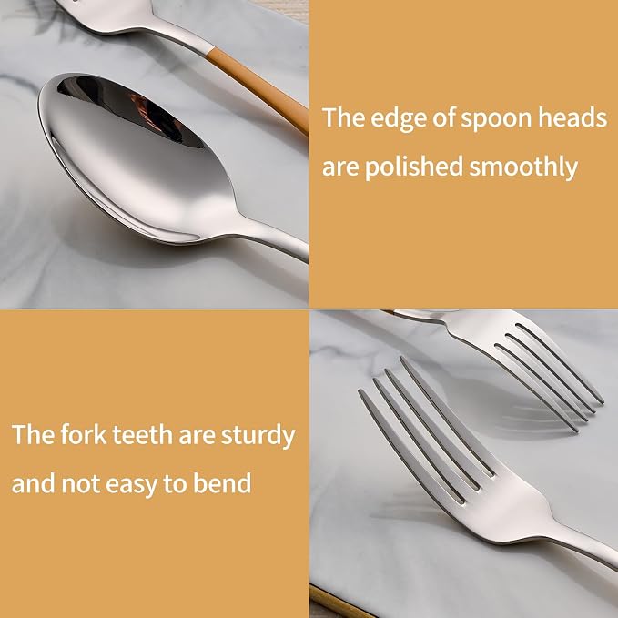 20-Piece Orange Silverware Set 18/0 Stainless Steel Silverware Set Orange Handle Cutlery Set Service for 4 Dinner Knives Forks Spoons Set Flatware Set Finish Dishwasher Safe