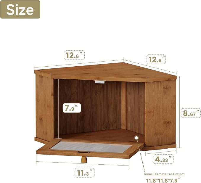 Corner Bread Box For Kitchen Countertop,Bread Storage Bin (Brown, Medium) | Small Bamboo Bread Container,Corner Shelf For Kitchen Decor