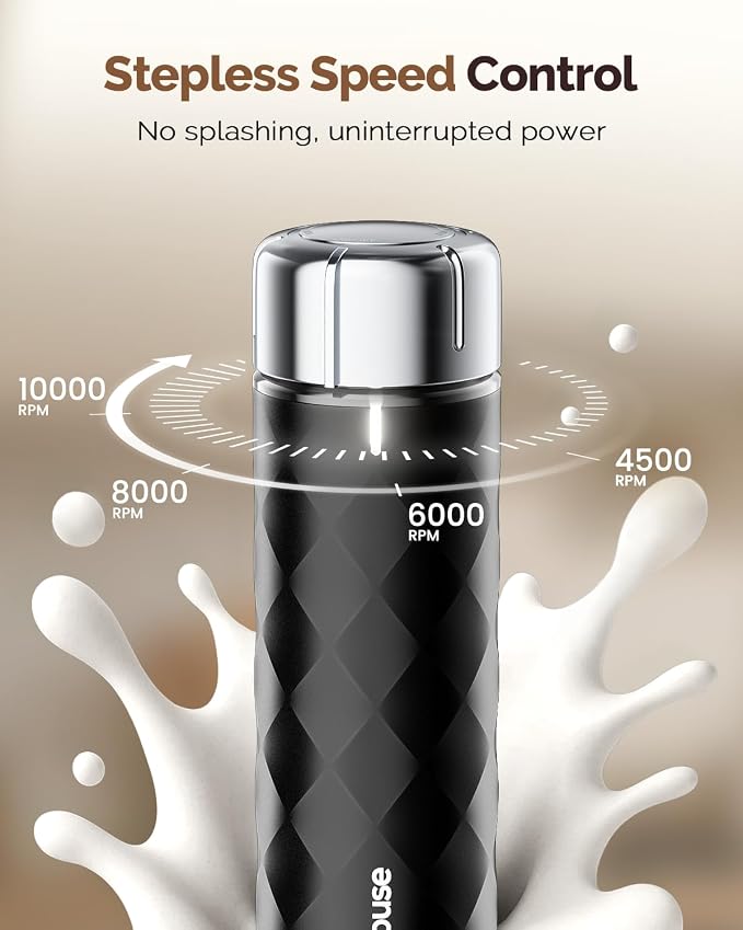Maestri House LunaFro 2.0 Rechargeable Milk Frother, Stepless Speed Control | 1200mAh lithium battery Frother Handheld, IPX4, Stand & 2 Detachable Whisk for Lattes, Cappuccino, Matcha & Protein powder