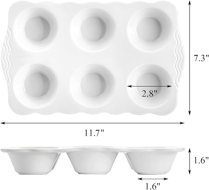 Hiceeden 2 Pack Ceramic Muffin Pans, 6 Cups Non-stick Muffin Tin Cupcake Baking Pans with Handles for Muffin Cakes, Egg Tarts, Mousse, Pot Pie, Jelly