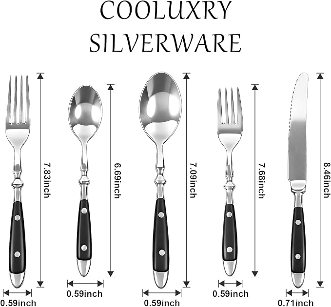 20pcs Black Silverware Set Service for 4,Vintage Flatware Set with Black Bakelite Handle, Stainless Steel Cutlery Set,Dishwasher Safe