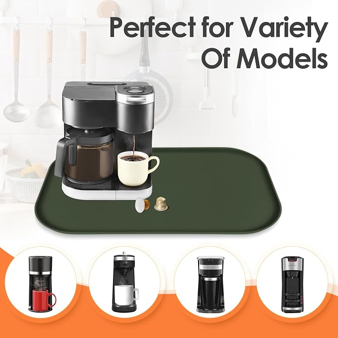 Silicone Coffee Maker Mat with Lip for Countertops, 24'' x 16'' Dark Green | Multi leak-proof coffee tray for countertop, non-slip silicone mat fits most coffee makers & espresso machines, wipe-clean