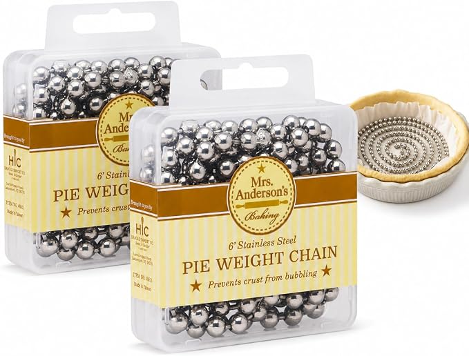 Mrs. Anderson's Baking Pie Weights | Stainless Steel Stoneware Beads for Blind Baking | Heat-Safe, Food-Safe, Easy to Use | Prevents Shrinking, Puffing, Bubbling | Connected Chain Weights