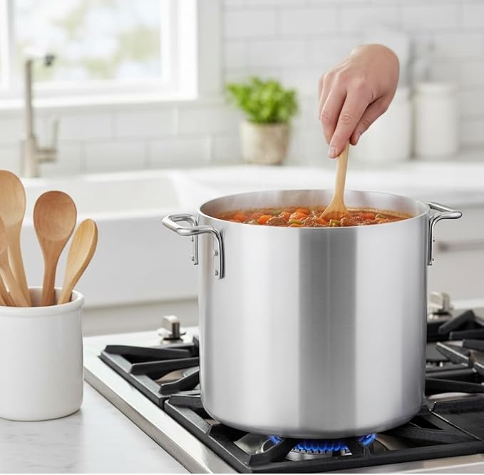 TrueCraftware- 16 qt. Heavy-Duty Aluminum Stock Pot with Riveted Handle 6mm Thickness-Multipurpose Pot Cookware Large Stockpot For Cooking Simmering Soup Stock Home Kitchen