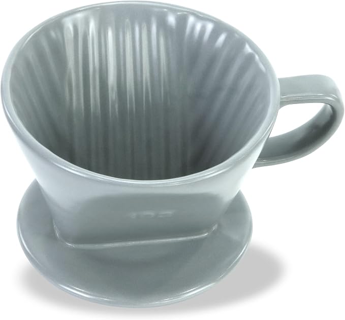 Pour Over Ceramic, Coffee Dripper Ceramic Coffee Maker,Grey | 3 Holes Flat Bottom, Porcelain Slow Filter Cone for Travel, Camping, Office, Home, Coffee Maker Brew