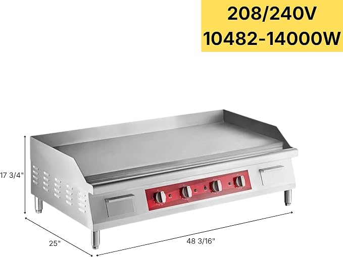 Commercial Electric Griddle 48", 208/240V, 10482W–14000W, for Restaurant