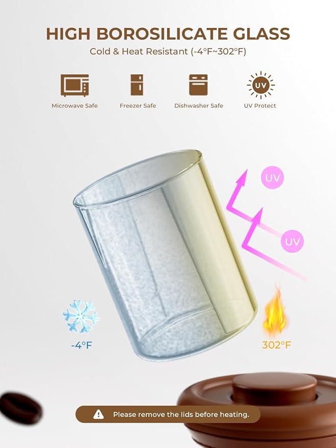 Airtight Coffee Canister, 10 oz Brown Glass Jar with Pop Lid & CO2 Valve | Small-Batch Coffee Storage for Beans, Espresso and Grounds, with One-Touch Access for Daily Brewing at Home or the Office