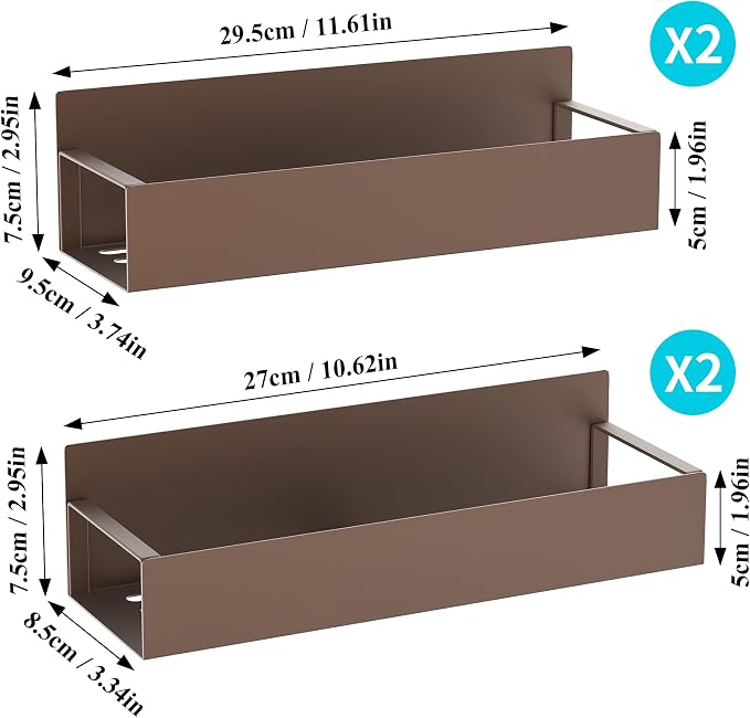 Metal Magnetic Spice Rack for Refrigerator Bronze, 4 Pack | Magnetic Shelves Heavy Duty for Fridge in Kitchen, Seasoning Storage Organizer, For Oven Washer and Dryer, For Heavier Items