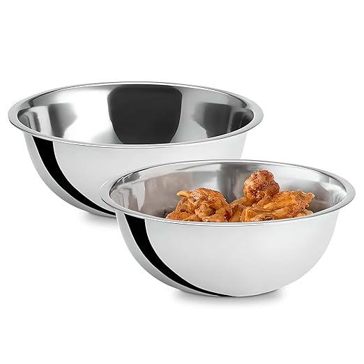 OCS Parts 2-Pack 3 Quart Mixing Bowls | 9.75-Inch Stainless Steel | Professional Grade Flat Base Mixing Bowls for Home and Commercial Kitchens | Dishwasher Safe