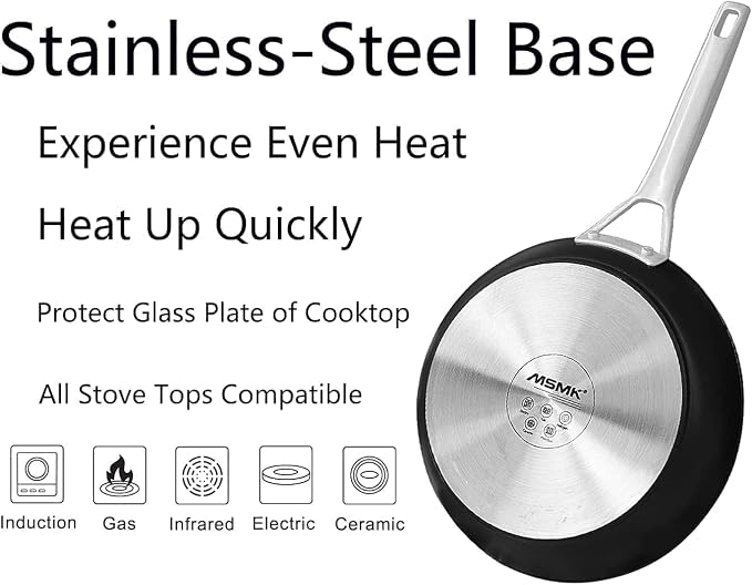 MsMk 8.5 Inch Small Nonstick Frying pan with Lid, Egg Omelet Skillet | Non Toxic, Even Heating, Easy Clean, Dishwasher & Oven Safe, suitable for gas & electric & induction stoves, PFOA & PFAS Free