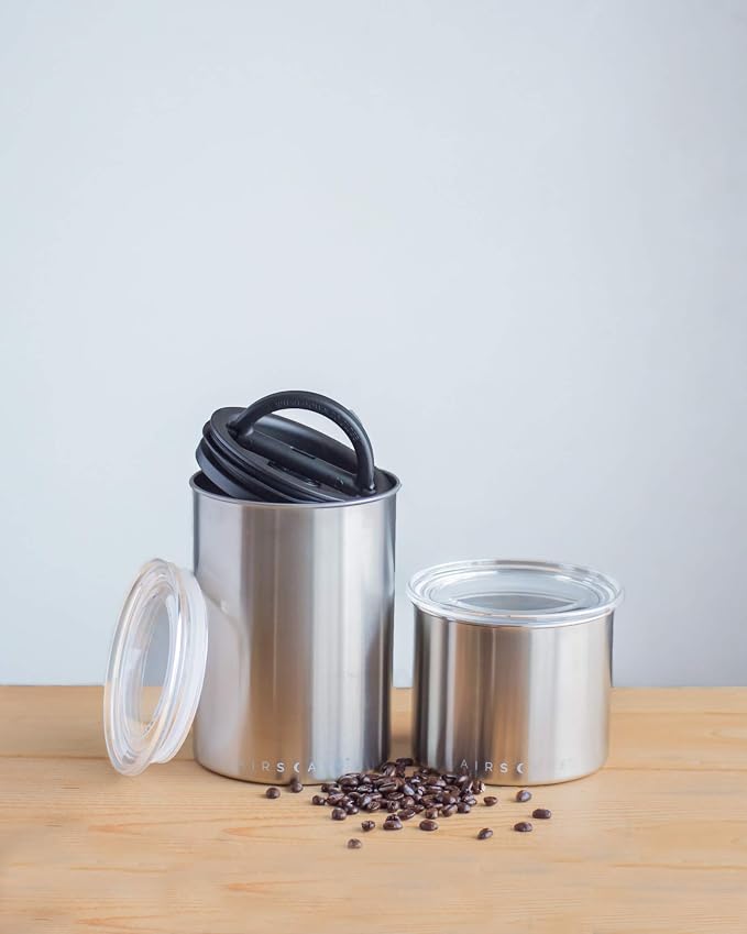 Planetary Design Airscape Stainless Steel Coffee Canister | Food Storage | Food Storage Container | US Patented Airtight Lid | Push Out Excess Air Preserve Food Freshness (Small, Matte Yellow)